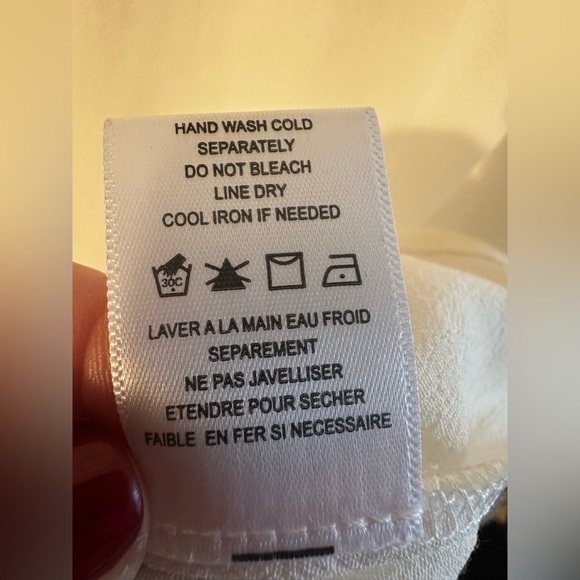 RO & DE White Blouse Red Black Sleeve Stripes Sz MED Elastic Cuffs Back Zipper - Picture 12 of 12